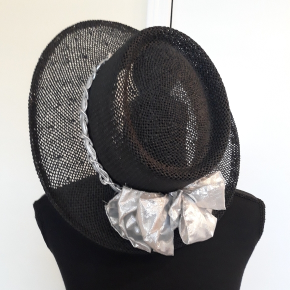 🖤👒Black Openweave Hat With Silver Hatband O/S - Picture 4 of 6